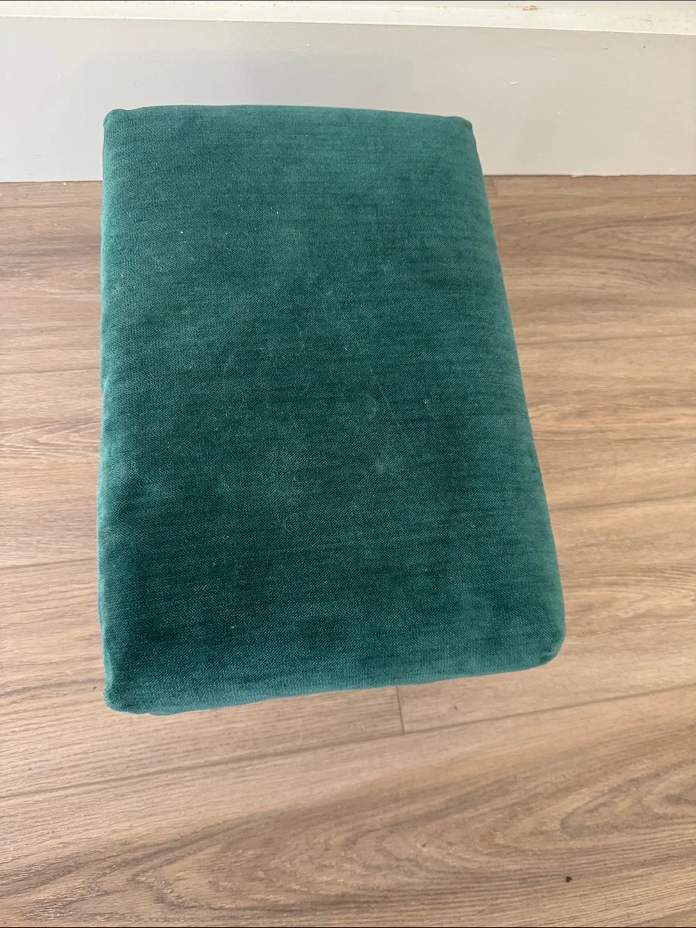 Antique vintage Green Upholstered Accent Footstool Ottoman with iron brass legs